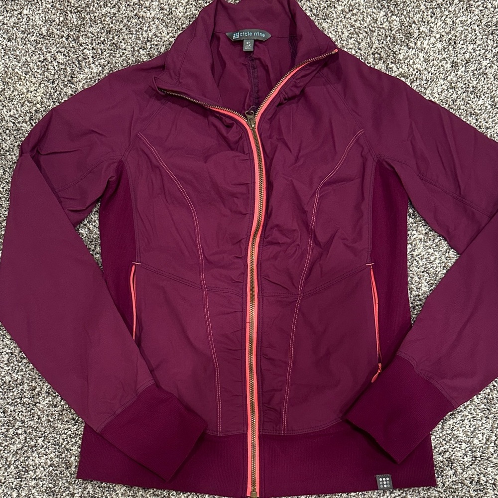 Title nine Maroon Bomber Jacket with Coral Zipper